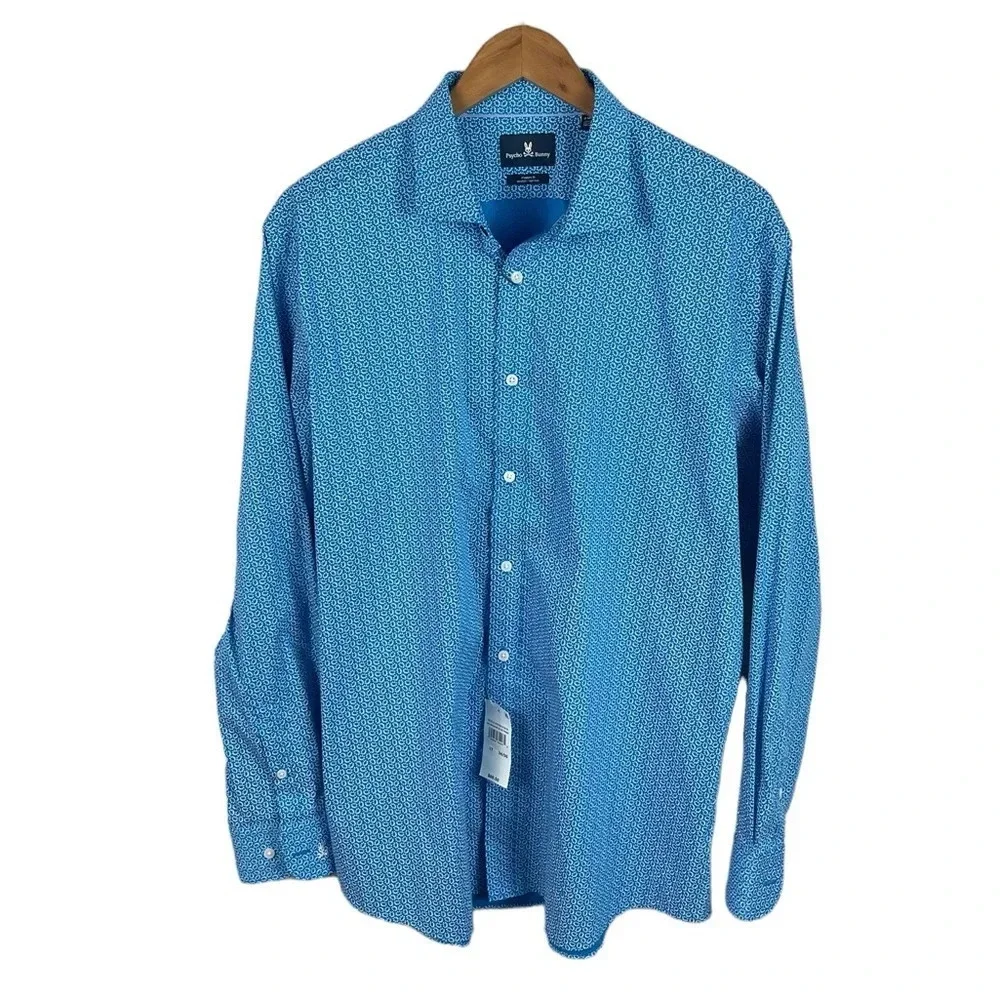 BF1355 NWT Mens Psycho Bunny MODERN Fit Non Iron Stretch Dress Shirt 17 34/35 XL
